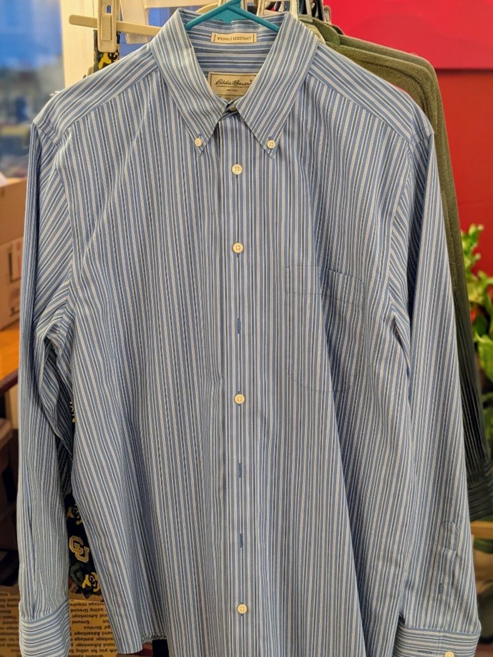 Eddie Bauer Blue Striped Button-Down Shirt in Size Tall-Medium